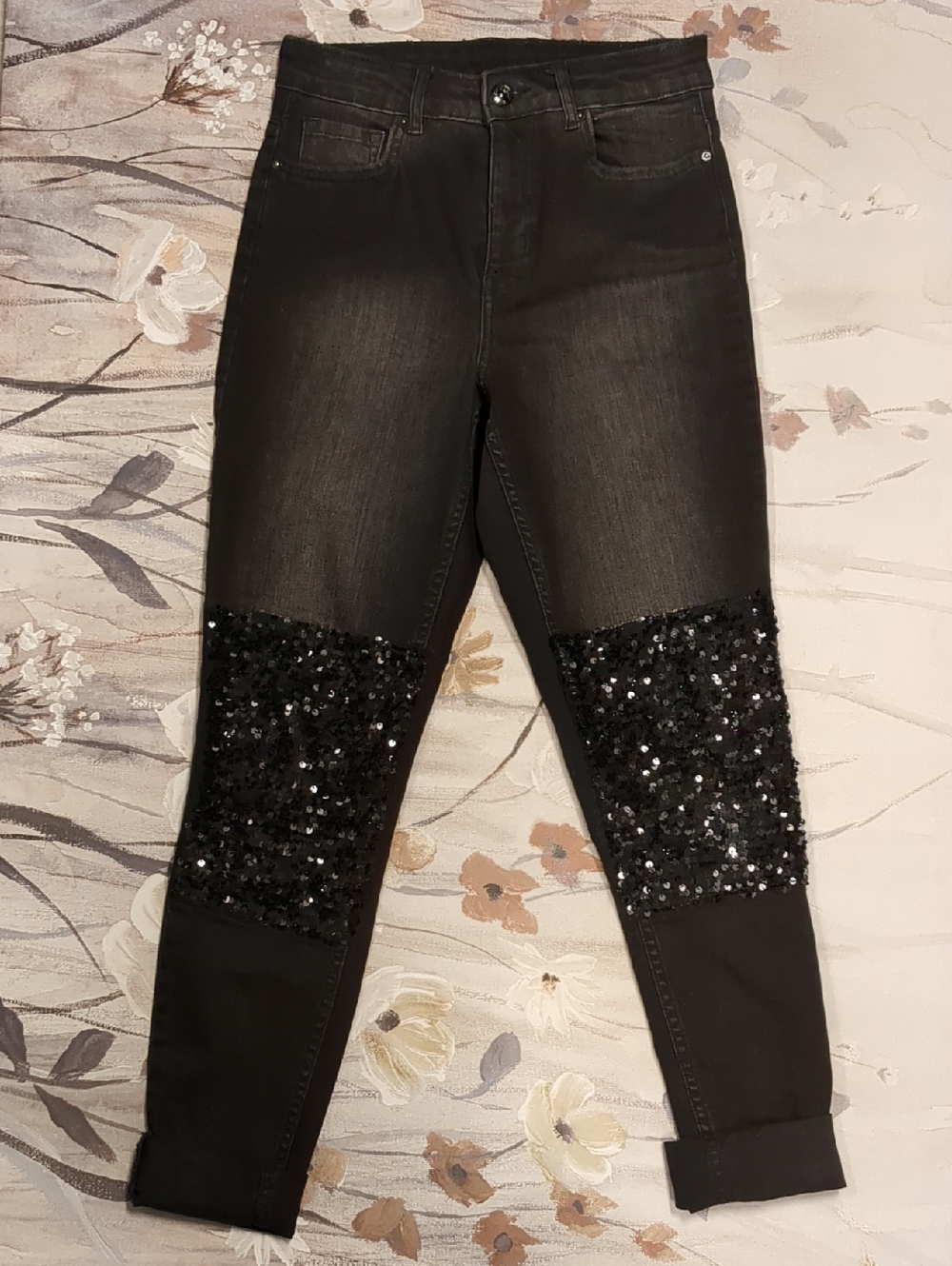 H&M Women's Black Sequin Patch Jeans